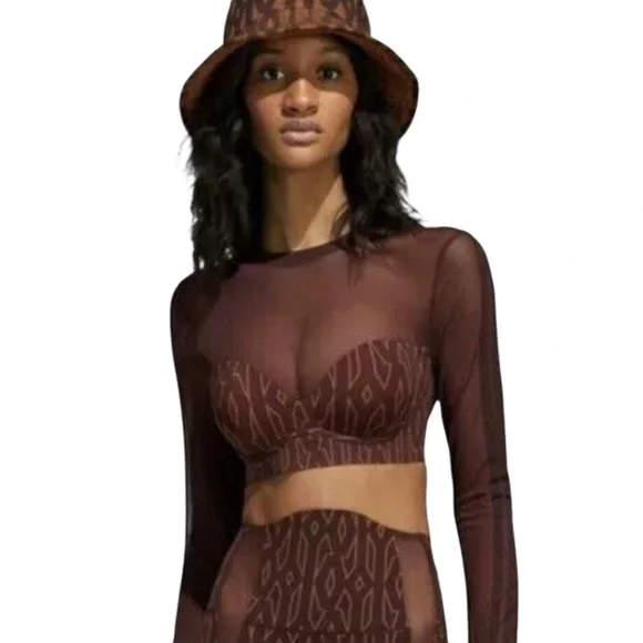 EUC Adidas x IVY PARK Wild Brown Monogrammed Mesh Crop Top (K-1) - Picture 3 of 15